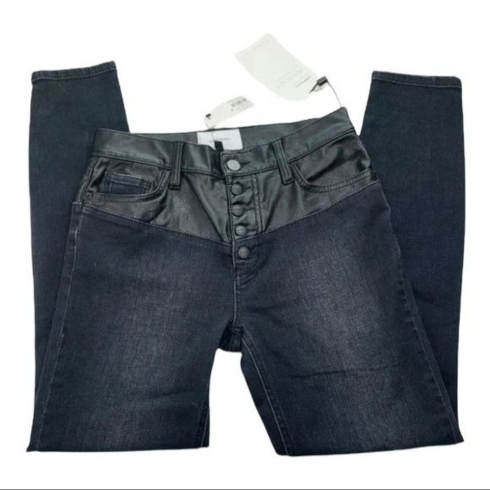 Current/Elliott Stiletto Jeans Fused High Waist Leather Patchwork Black 29 x 28 - Picture 4 of 9